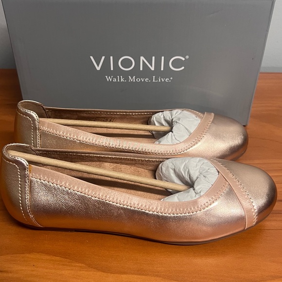 Vionic Spark Caroll Metallic Rose Gold Leather Ballet Flats Size 6.5 - Picture 10 of 13